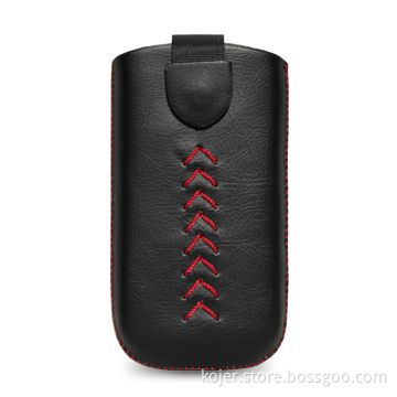 Mobile Phone Pouch, Made of Palm Vein PU Leather with Thread Sewn and Hidden Magnetic Button